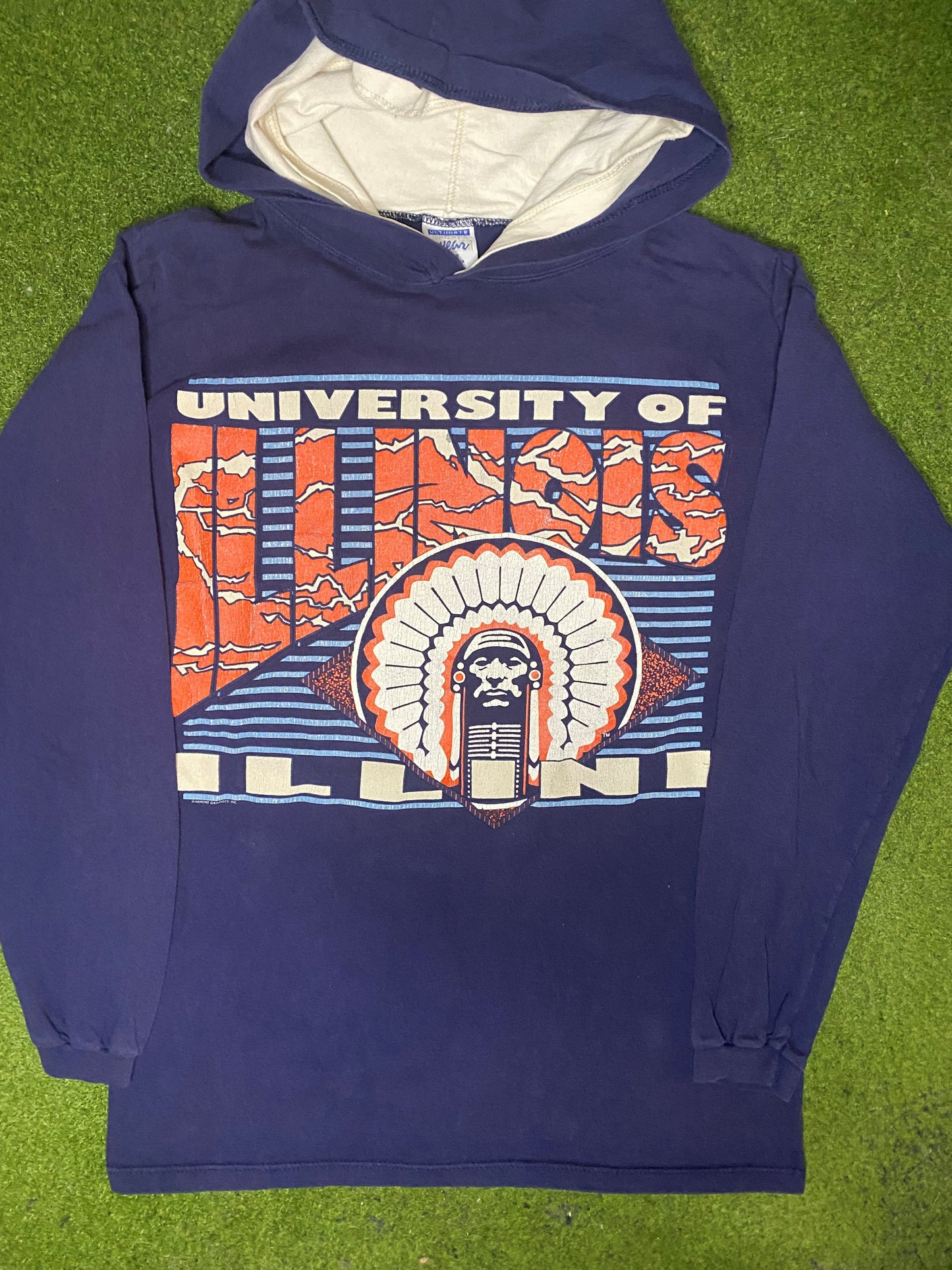 90s Illinois Fighting Illini - Vintage College Hoodie (Medium) - Gametime Vintage