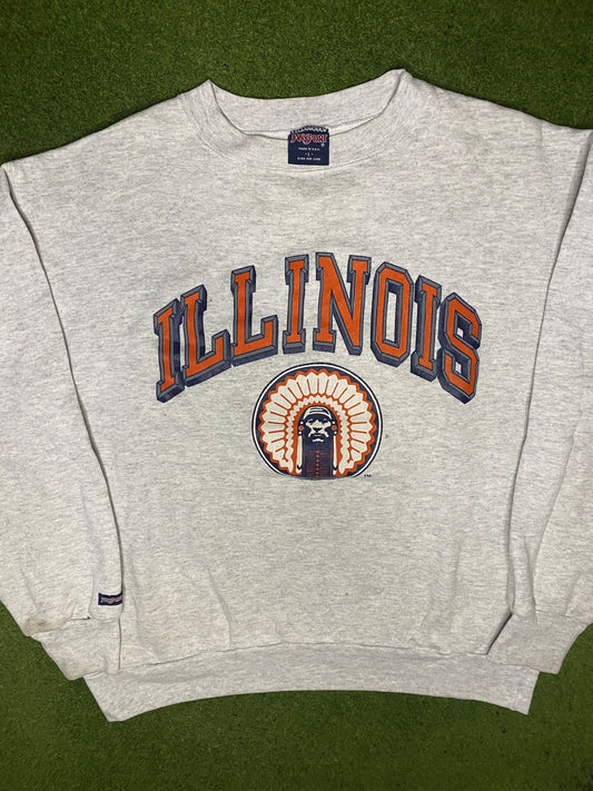 90s Illinois Fighting Illini - Vintage College Sweatshirt (Large) - Gametime Vintage