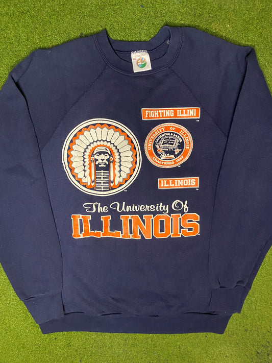90s Illinois Fighting Illini - Vintage University Sweatshirt (2XL) - Gametime Vintage