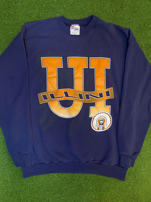 90s Illinois Fighting Illini - Vintage College Sweatshirt (Large) 