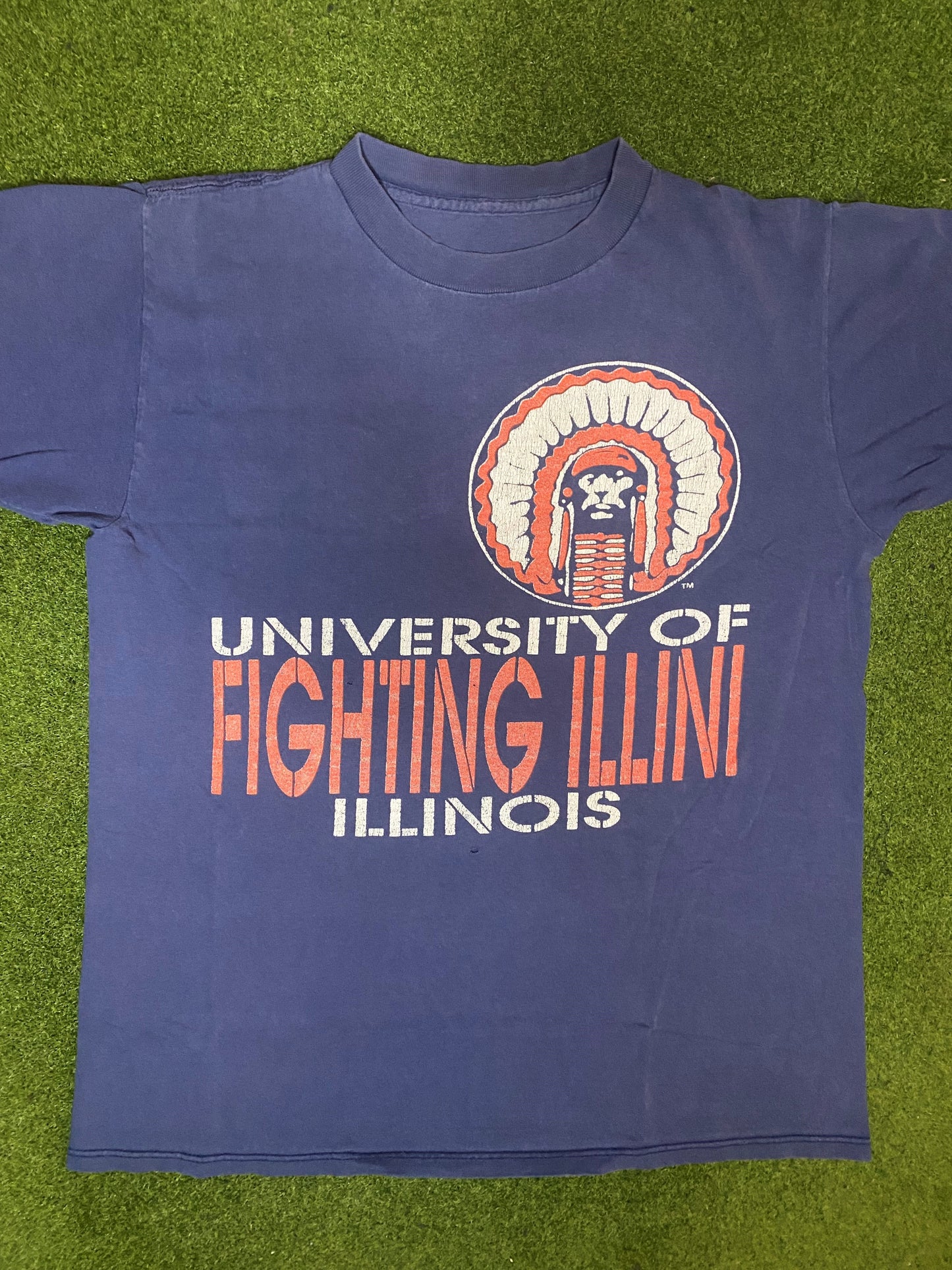 90s Illinois Fighting Illini - Vintage College T-Shirt (Medium)