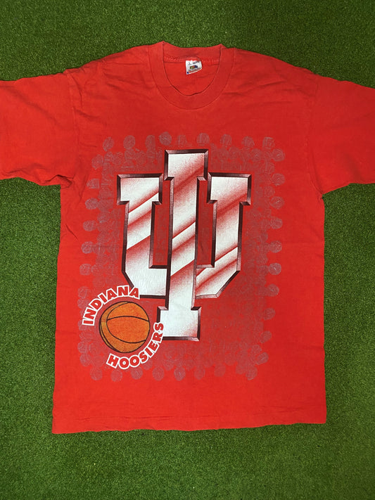 90s Indiana Hoosiers - Vintage College Basketball Tee Shirt (Large) Gametime Vintage