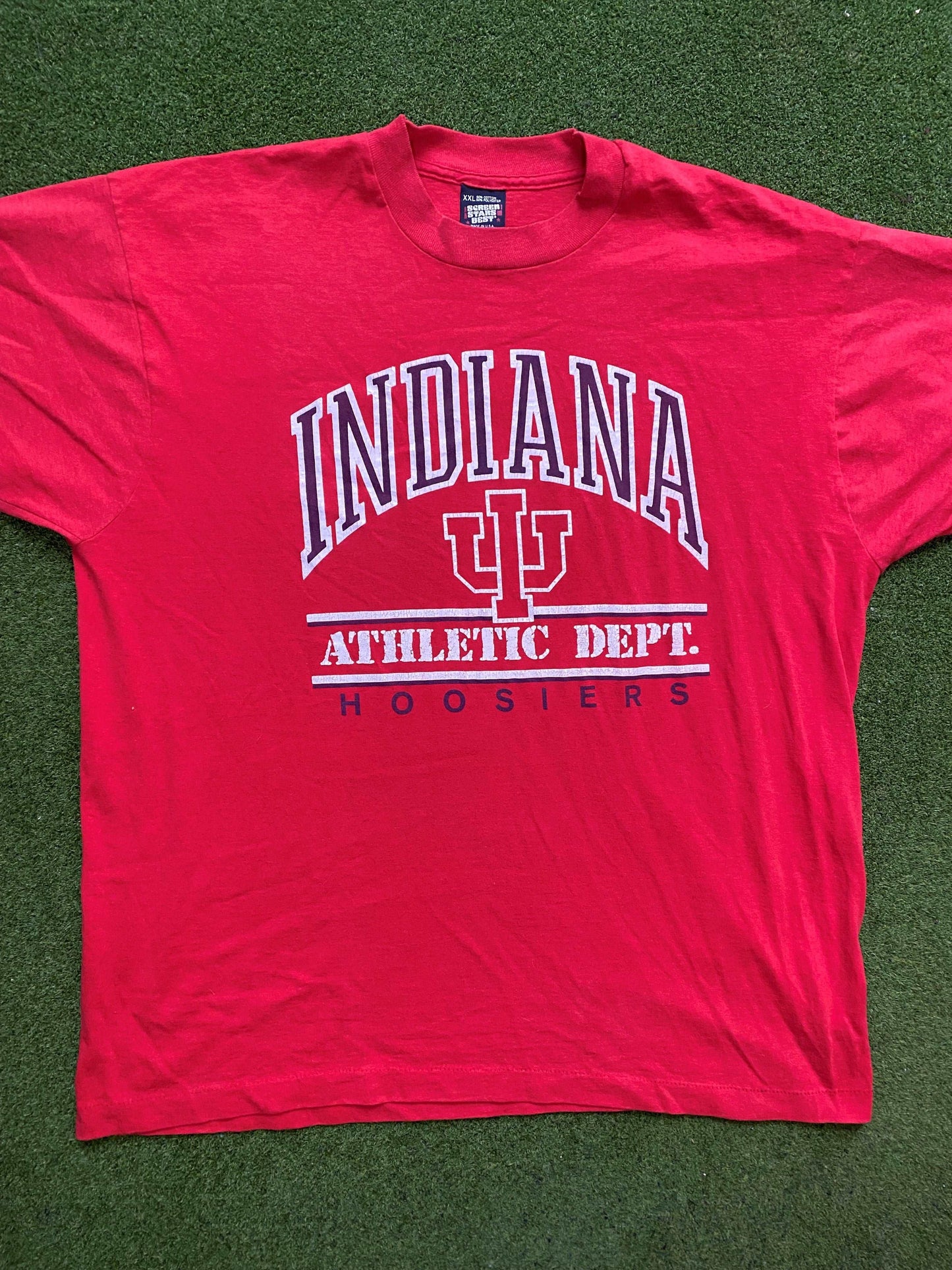 90s Indiana Hoosiers - Athletic Department - Vintage College T-Shirt (2XL)