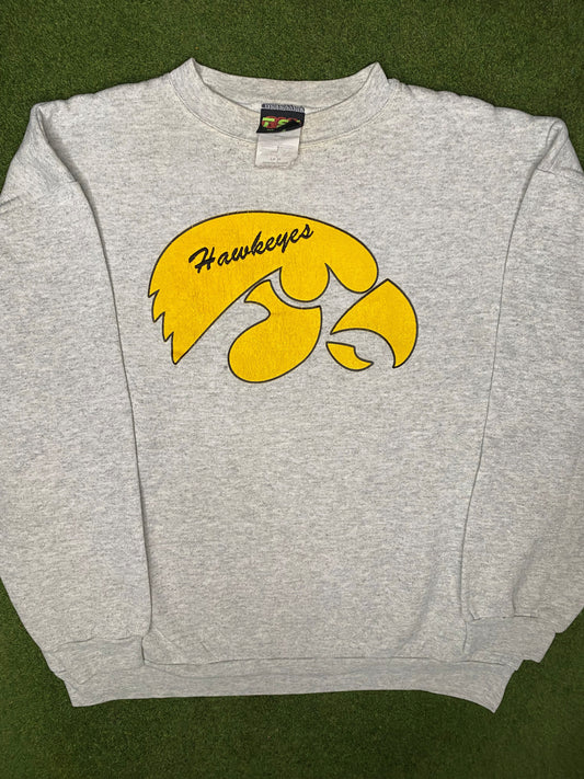 90s Iowa Hawkeyes - Vintage College Crewneck Sweatshirt (Large)