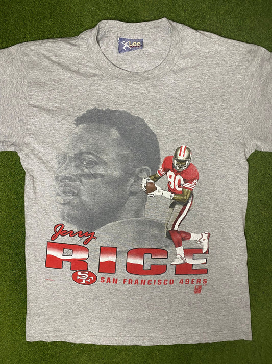 90s San Francisco 49ers - Jerry Rice - Vintage NFL Player T Shirt (Medium) Gametime Vintage