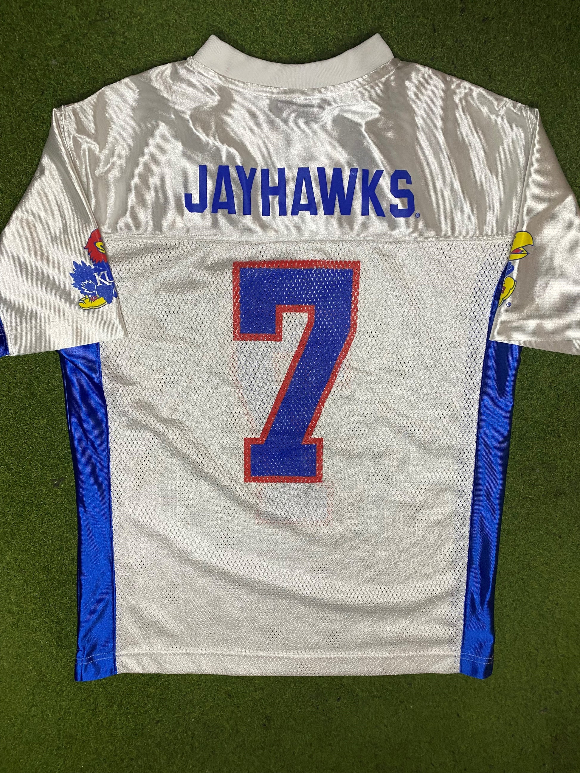 90s Kansas Jayhawks - Starter - Vintage College Football Jersey (Youth Medium) 