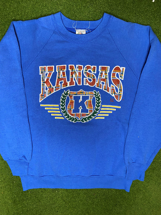 90s Kansas Jayhawks - Vintage College Sweatshirt (Large)