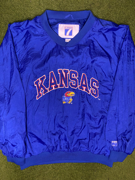 90s Kansas Jayhawks - Vintage College Pullover (Large) - Gametime Vintage