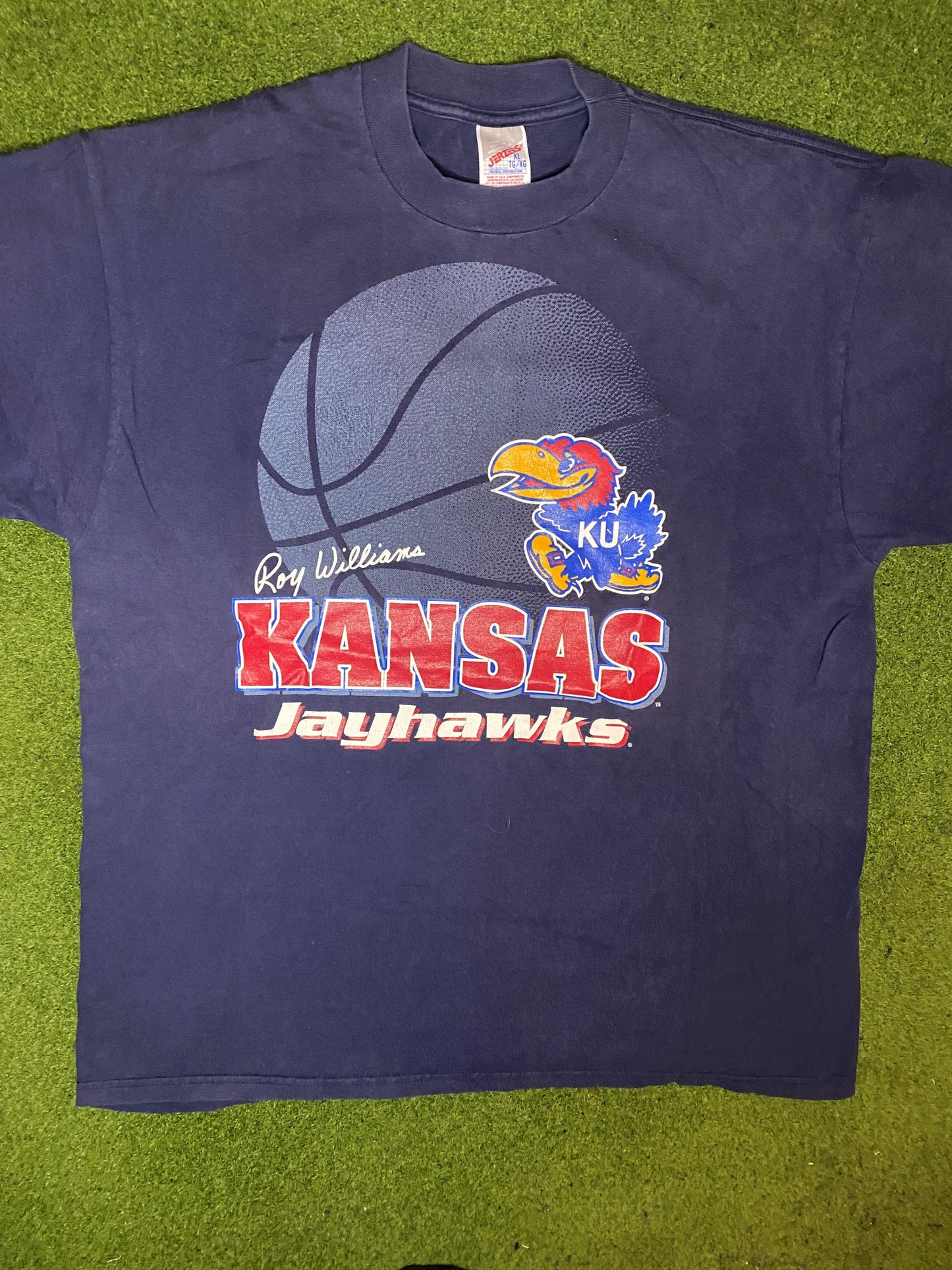 90s Kansas Jayhawks - Vintage College Basketball T-Shirt (XL)