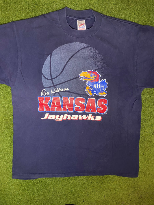 90s Kansas Jayhawks - Vintage College Basketball T-Shirt (XL) Gametime Vintage