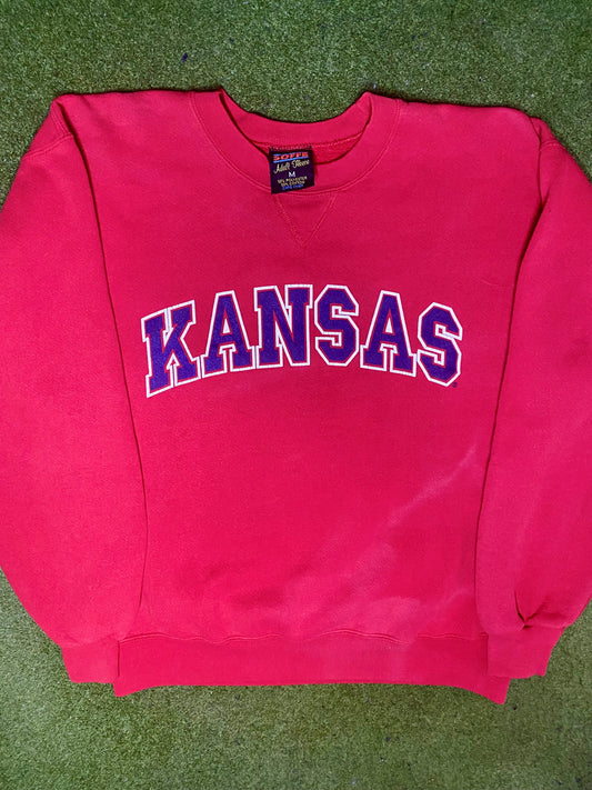 90s Kansas Jayhawks - Vintage College Crewneck Sweatshirt (Medium)