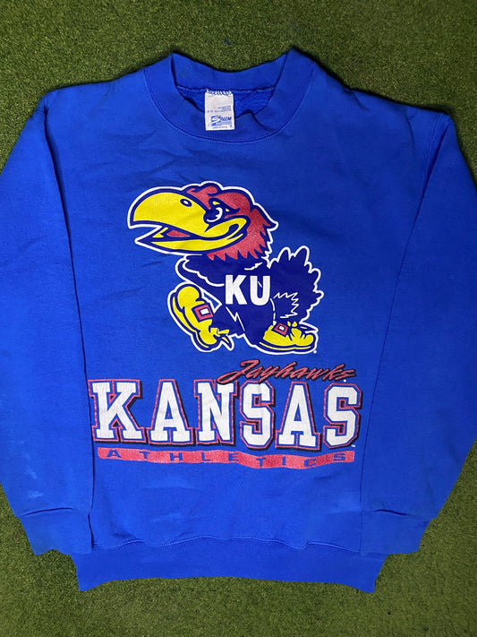 90s Kansas Jayhawks - Vintage College Sweatshirt (Youth XL) - Gametime Vintage