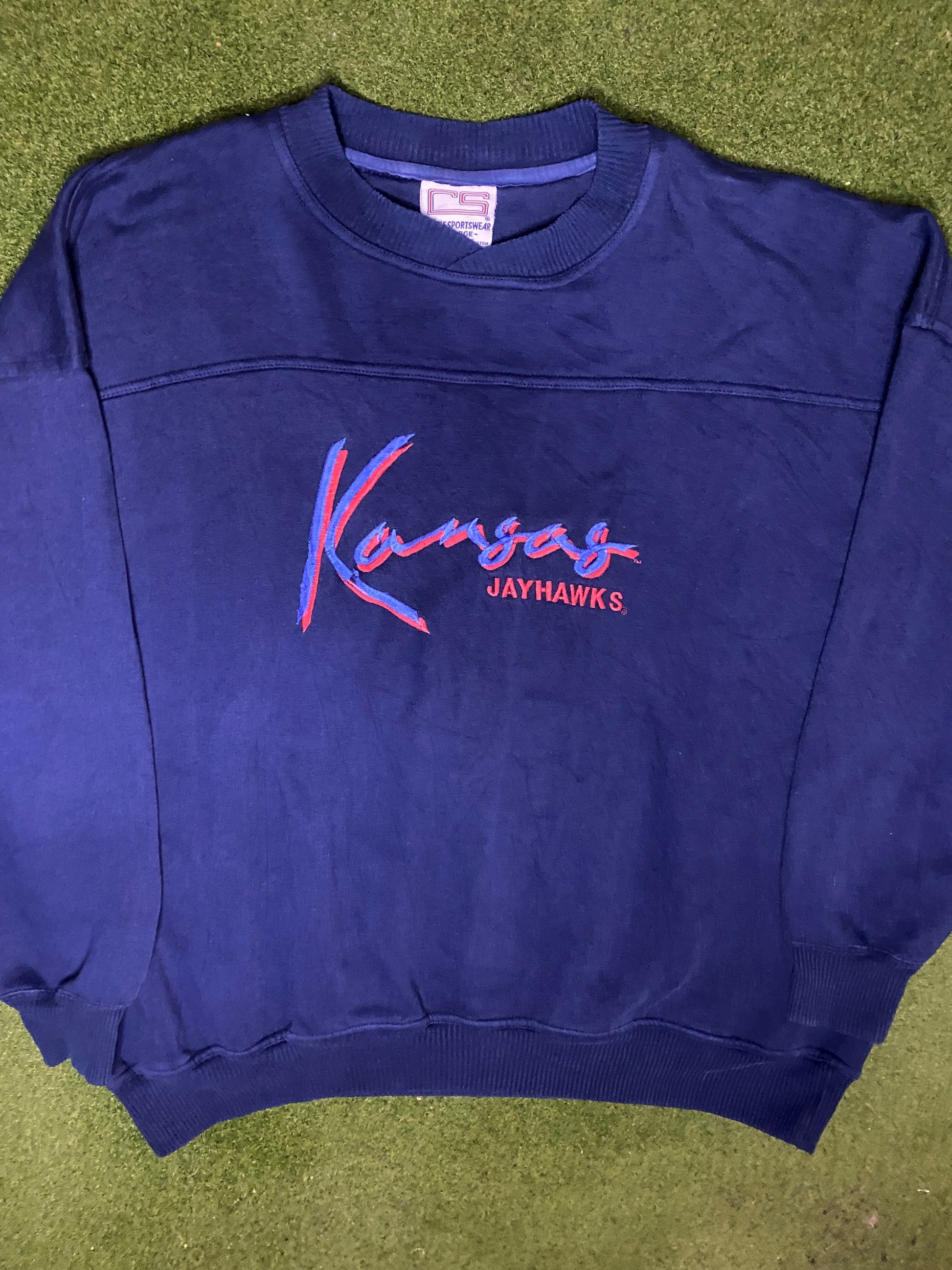 90s Kansas Jayhawks - Vintage College Sweatshirt (XL)