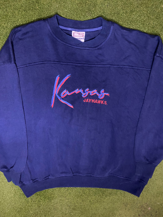 90s Kansas Jayhawks - Vintage College Sweatshirt (XL) Gametime Vintage