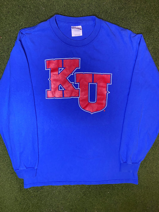 90s Kansas Jayhawks - Vintage College Long Sleeve (Medium) Gametime Vintage