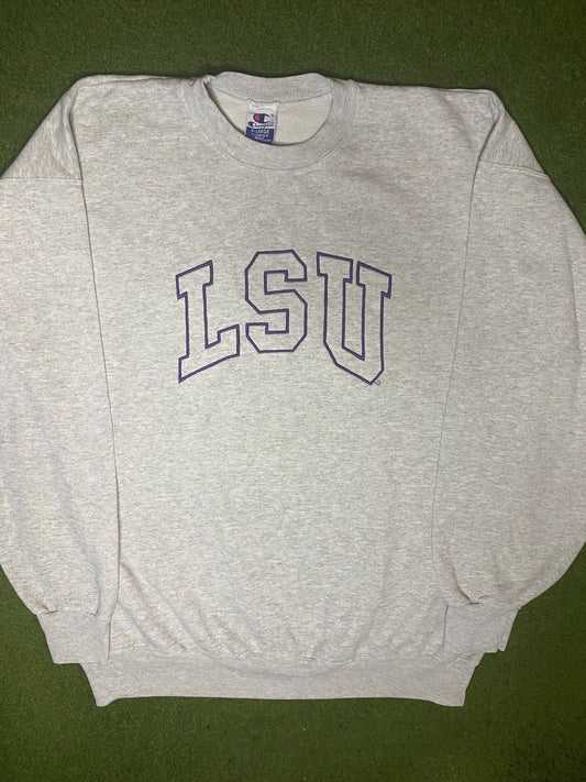 90s LSU Tigers - Reverse Weave - Vintage College Crewneck Sweatshirt (XL)