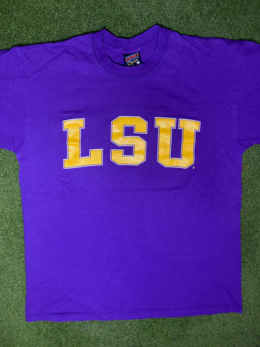 90s LSU Tigers - Vintage College T Shirt (Large) - Gametime Vintage