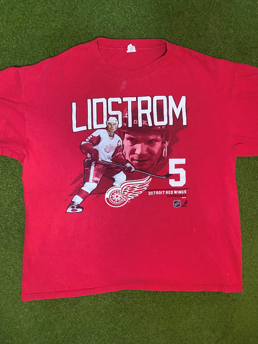 90s Detroit Red Wings - Nicklas Lidstrom - Vintage NHL Player T-Shirt (XL)