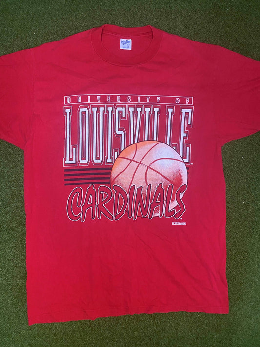 90s Louisville Cardinals - Big Logo - Vintage College Basketball Tee Shirt (XL)