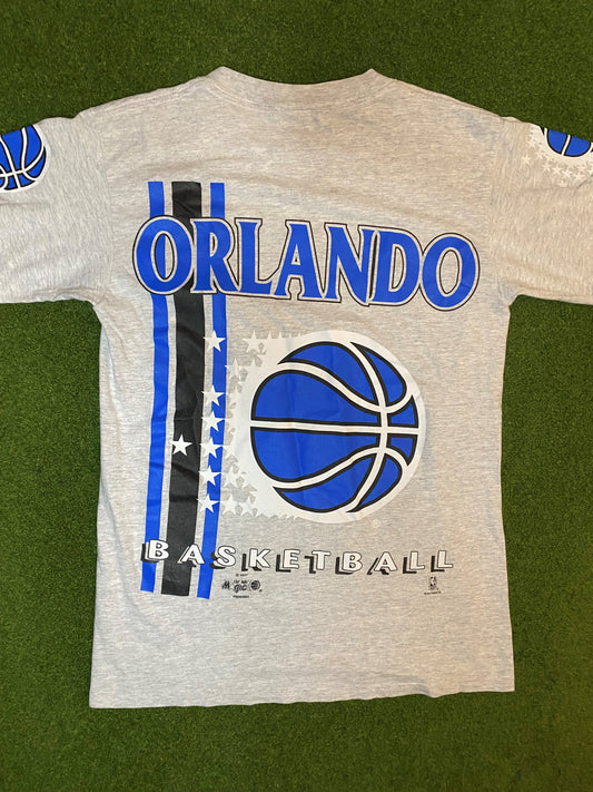 90s Orlando Magic - Print All Over - Double Sided - Vintage NBA T-Shirt (Youth XL)