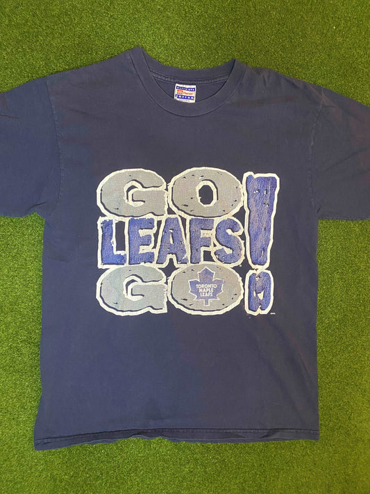 90s Toronto Maple Leafs - Go Leafs Go - Vintage NHL T-Shirt (Large)