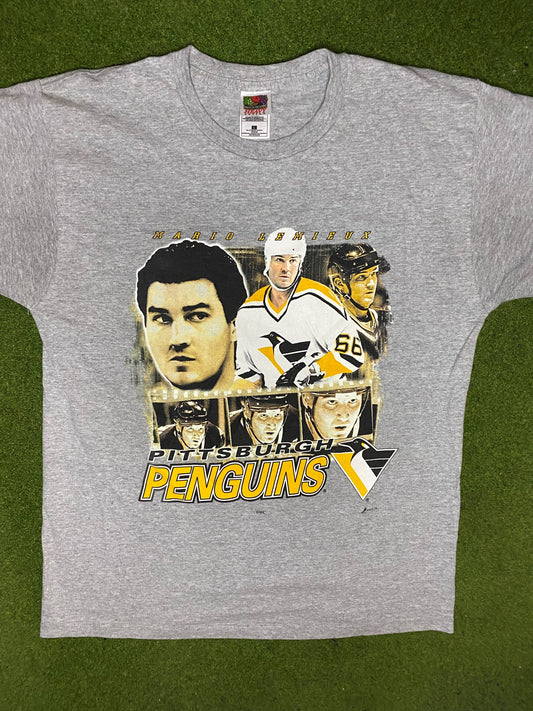 90s Pittsburgh Penguins - Mario Lemieux - Vintage NHL Player T-Shirt (Large) 