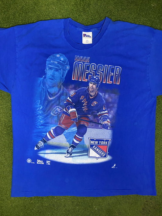 90s New York Rangers - Mark Messier - Vintage NHL Player T-Shirt (2XL)