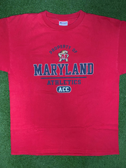 90s Maryland Terrapins - Vintage College T Shirt (Large) - Gametime Vintage