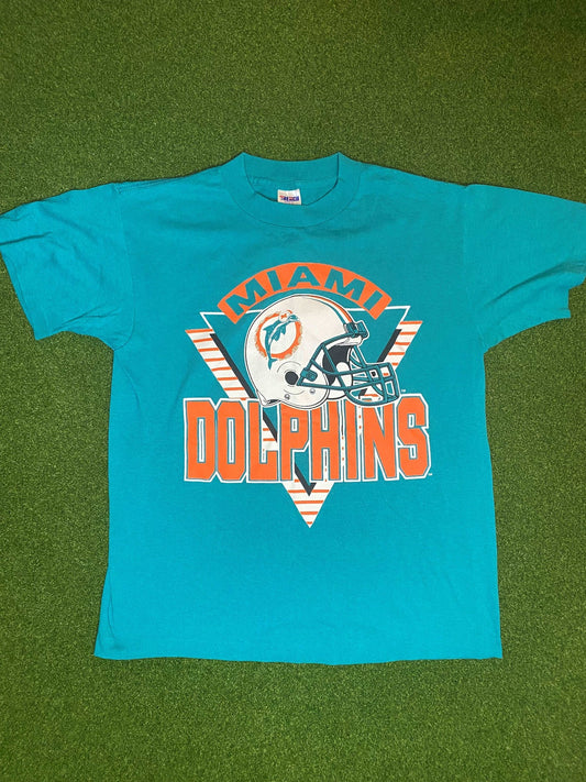 90s Miami Dolphins - Vintage NFL Tee Shirt (Medium) Gametime Vintage