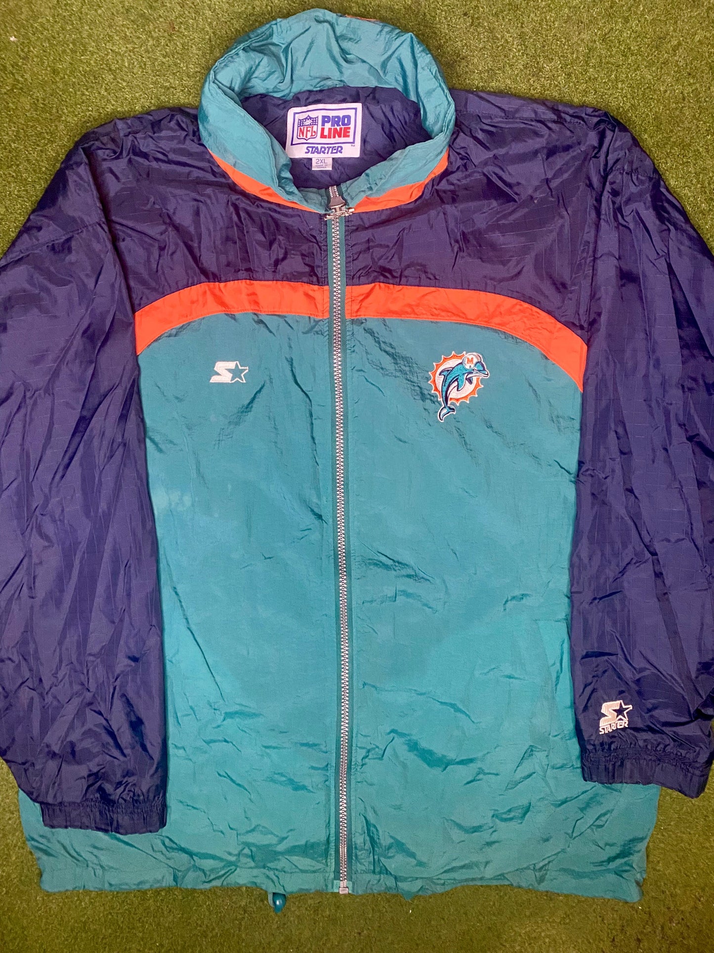 90s Miami Dolphins - Vintage NFL Windbreaker Jacket (2XL)