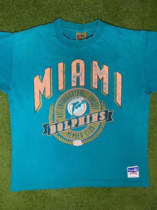 90s Miami Dolphins - Vintage NFL T Shirt (Large) - Gametime Vintage