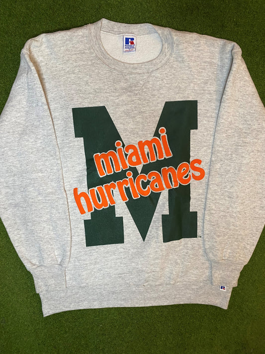 90s Miami Hurricanes - Vintage College Crewneck Sweatshirt (Large) Gametime Vintage