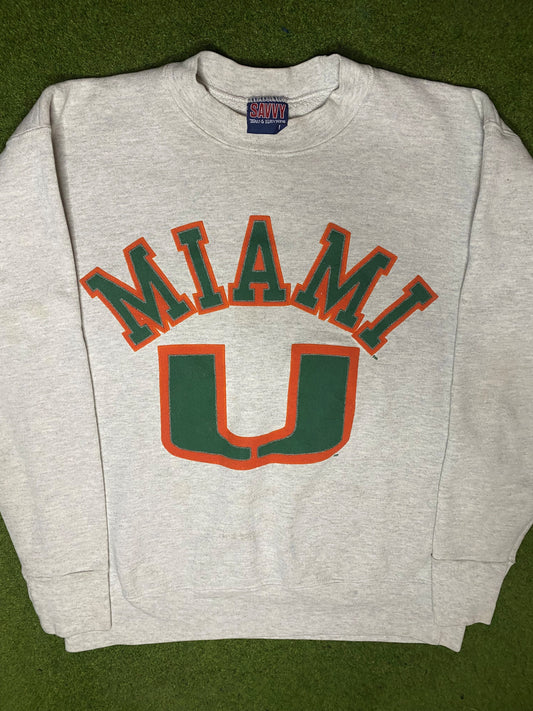 90s Miami Hurricanes - Vintage College Sweatshirt (Large) - Gametime Vintage