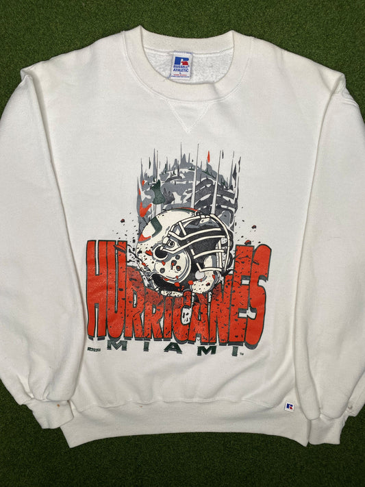 90s Miami Hurricanes - Vintage College Crewneck Sweatshirt (Large)