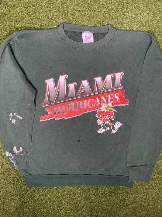 90s Miami Hurricanes - Vintage College Crewneck Sweatshirt (Large)