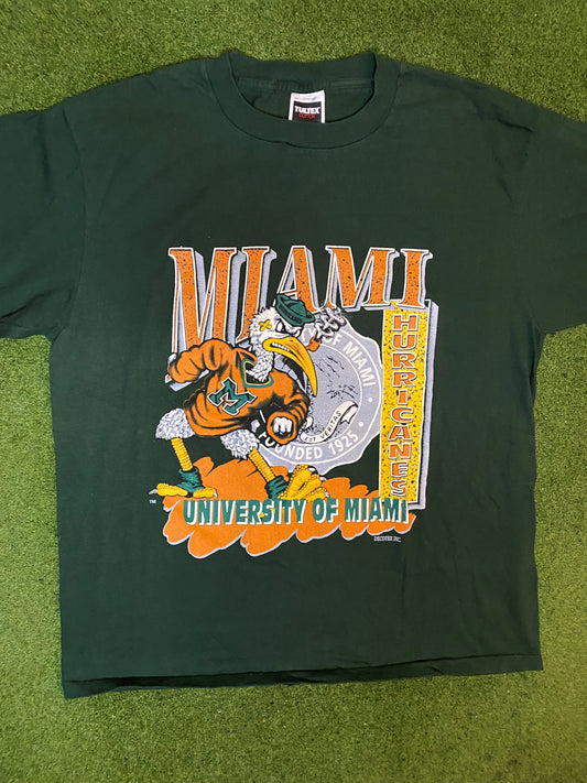 90s Miami Hurricanes - Vintage University T-Shirt (XL) Gametime Vintage