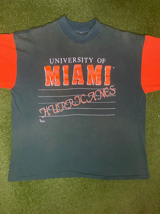 90s Miami Hurricanes - Vintage University T-Shirt (Large)