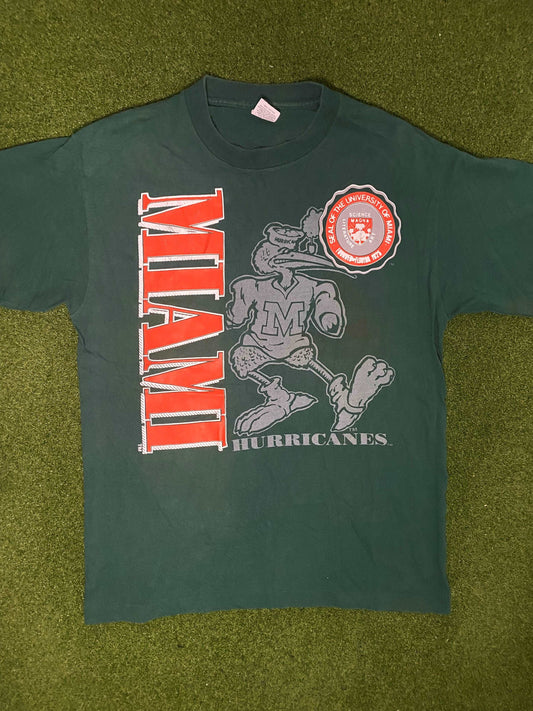 90s Miami Hurricanes - Vintage University Tee Shirt (Large) Gametime Vintage