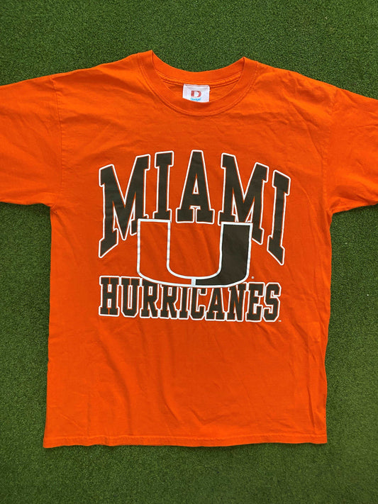 90s Miami Hurricanes - Big Logo - Vintage College T-Shirt (Large) Gametime Vintage