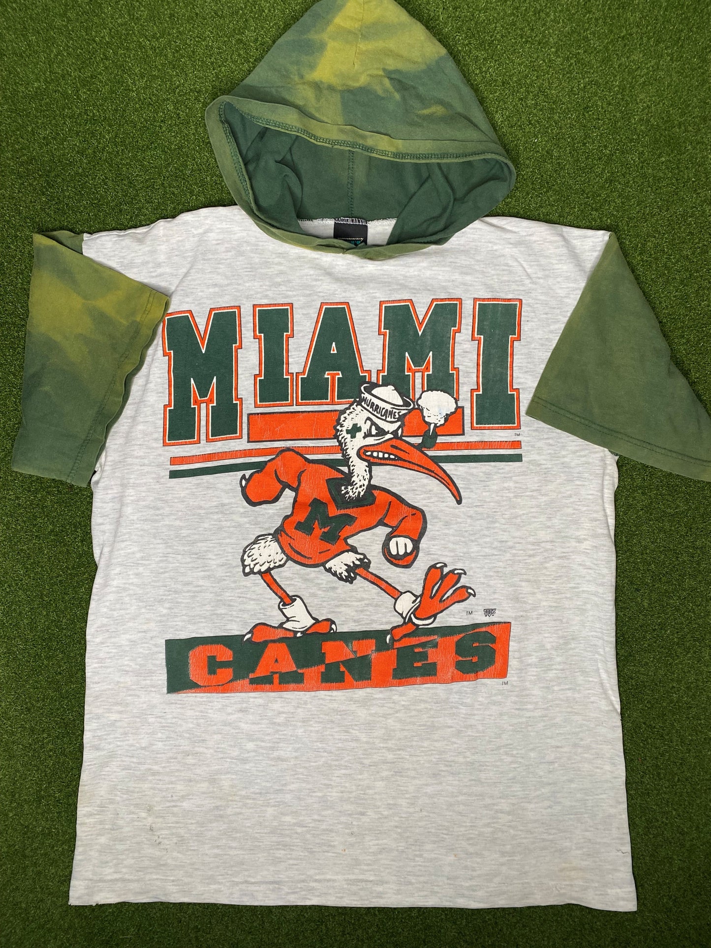 90s Miami Hurricanes - Vintage College Hoodie T Shirt (Large)