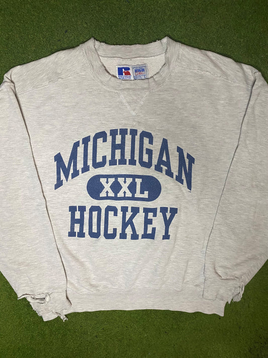 90s Michigan Wolverines - Vintage College Hockey Sweatshirt (Large) - Gametime Vintage