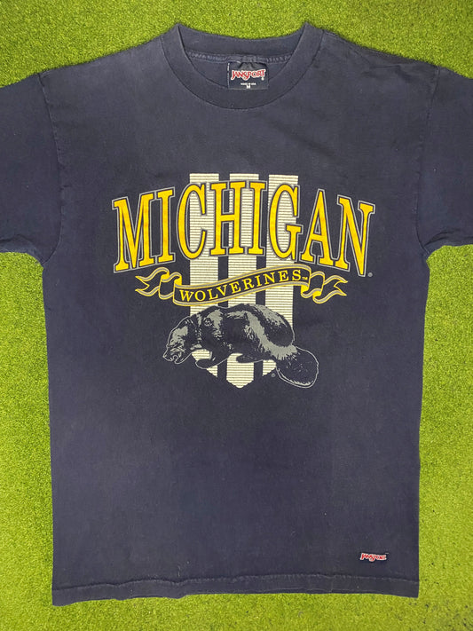 90s Michigan Wolverines - Vintage College T Shirt (Medium) - Gametime Vintage