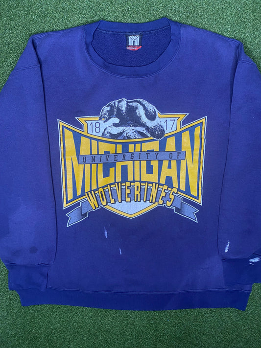 90s Michigan Wolverines - Vintage College Crewneck Sweatshirt (XL)