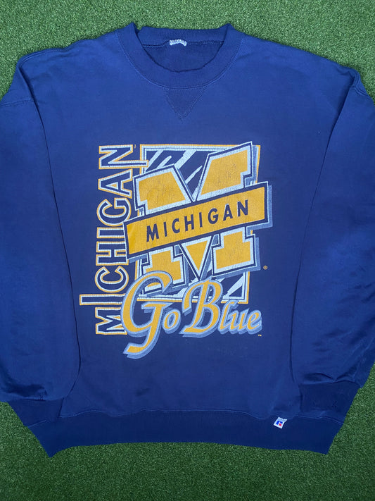 90s Michigan Wolverines - Vintage College Crewneck Sweatshirt (XL)
