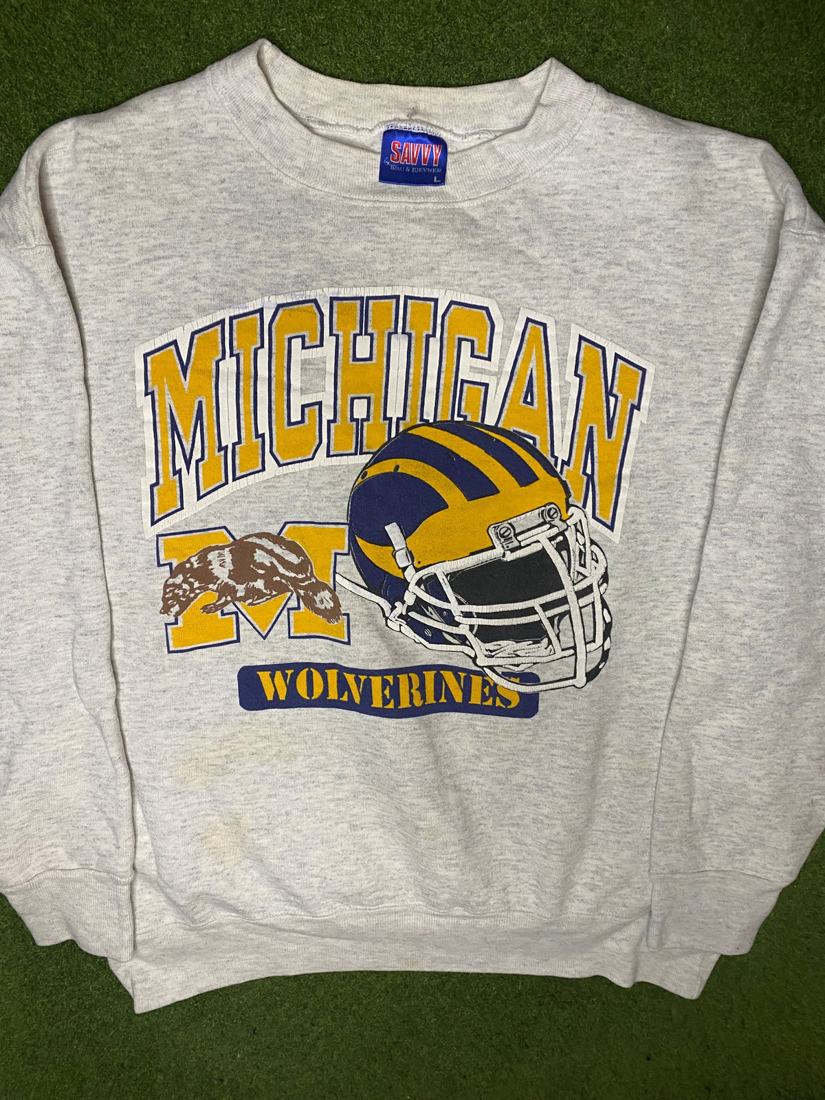90s Michigan Wolverines - Vintage College Football Sweatshirt (Large) - Gametime Vintage