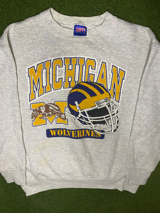 90s Michigan Wolverines - Vintage College Football Sweatshirt (Large) - Gametime Vintage