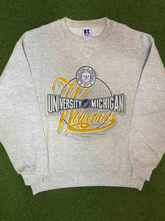 90s Michigan Wolverines - Vintage University Crewneck Sweatshirt (Large) Gametime Vintage