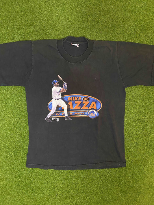 90s New York Mets - Mike Piazza - Vintage MLB Player Tee Shirt (Small) Gametime Vintage