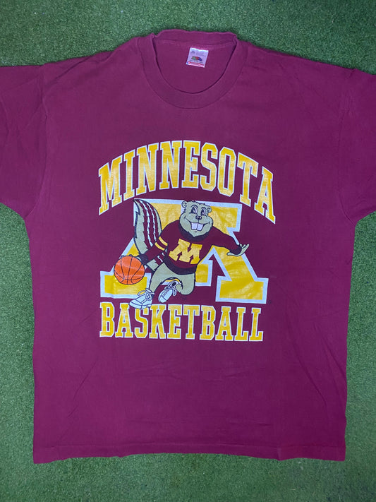 90s Minnesota Golden Gophers - Vintage College Basketball T-Shirt (XL) Gametime Vintage