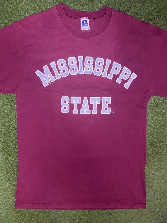 90s Mississippi State Bulldogs - Vintage College T-Shirt (Medium) Gametime Vintage